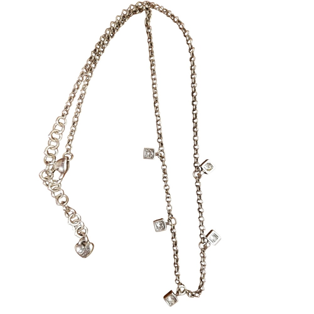 Brighton Dainty Silver Tone Necklace with Square Cube Rhinestone Charms‎